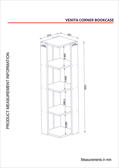 Libreria angolare moderna 4 ripiani in legno colore bianco cm 31x33x120h