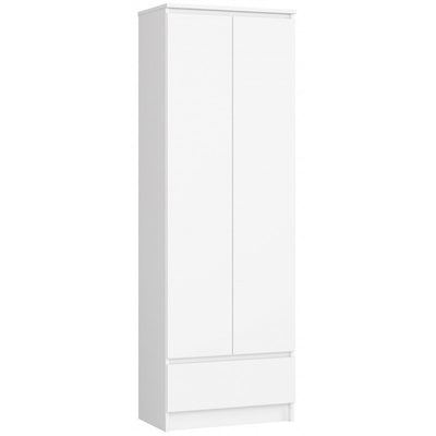mobile armadio bianco opaco moderno con ripiani interni 1 cassetto e 2 ante