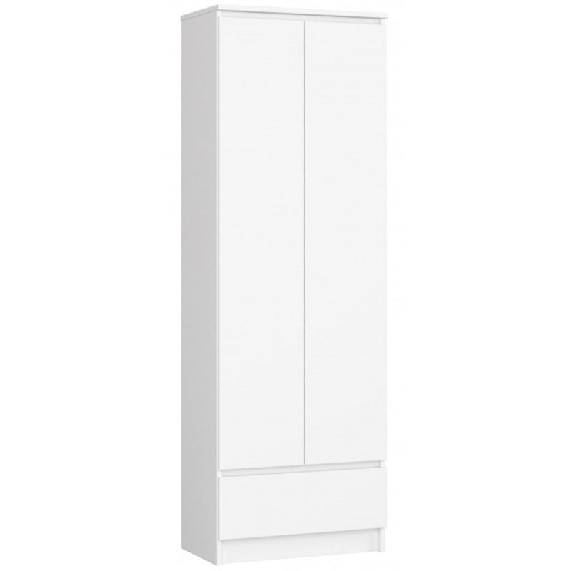 mobile armadio bianco opaco moderno con ripiani interni 1 cassetto e 2 ante