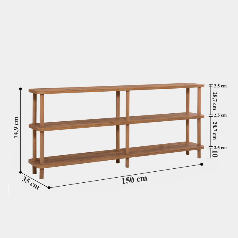 Libreria bassa ingresso in legno 4 vani a giorno design minimal cm 150x35x75h