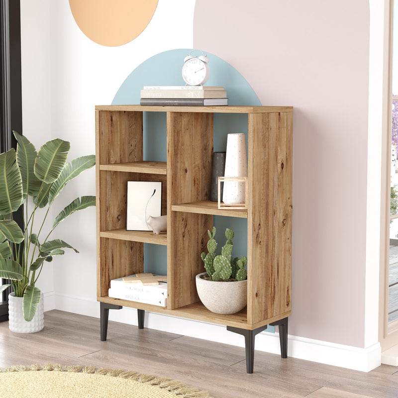 Libreria piccola moderna 5 vani colore legno naturale cm 69x25x87h