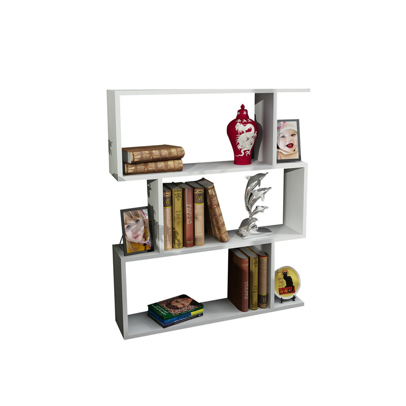 Libreria piccola da salotto tavolino in legno bianco 3 vani cm 80x22x96h