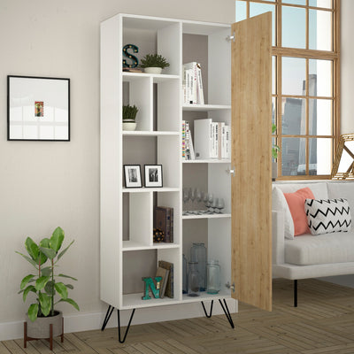 Libreria scaffale design con anta 7 vani a giorno in legno cm 79x32x190h - vari colori