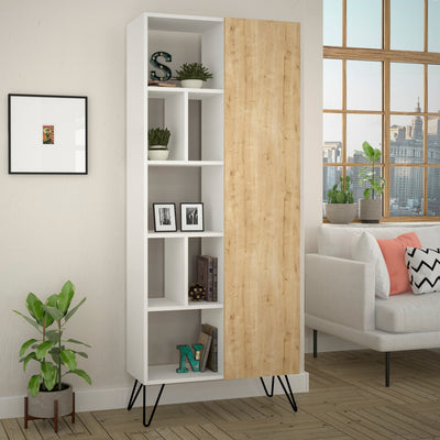 Libreria scaffale design con anta 7 vani a giorno in legno cm 79x32x190h - vari colori