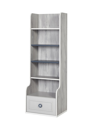 Libreria con cassetto per cameretta studio in legno blu e grigio cm 77x55x164h