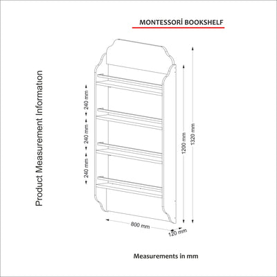 Libreria da parete sospesa 4 ripiani per cameretta in legno cm 80x12x132h
