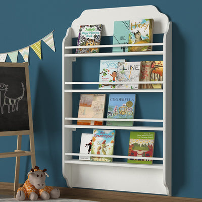 libreria da parete sospesa per cameretta in legno sagomato bianco opaco 4 ripiani