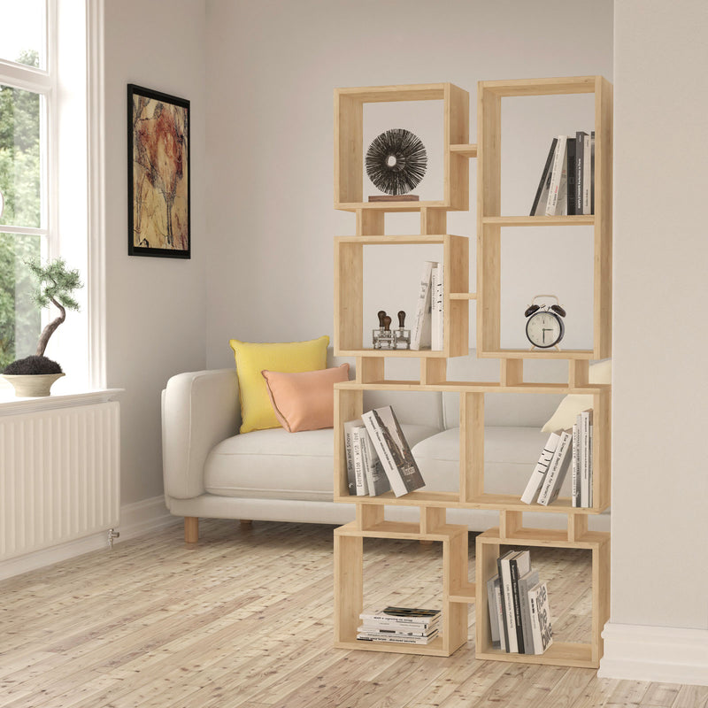 libreria scaffale da salotto moderna bifacciale in legno quercia chiaro 