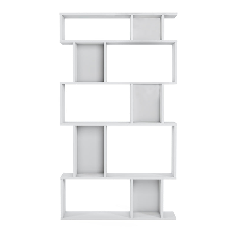 Libreria da salotto design asimmetrico 10 vani colore bianco cm 90x22x160h