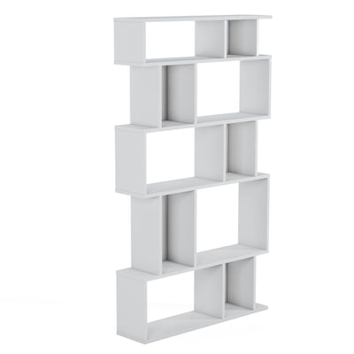 Libreria da salotto design asimmetrico 10 vani colore bianco cm 90x22x160h