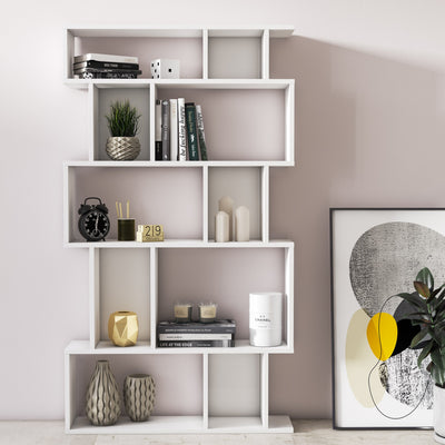 libreria moderna design con 10 vani in legno colore bianco da salotto