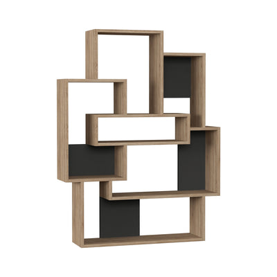 Libreria design asimmetrica in legno quercia e antracite 6 vani cm 101x22x132h