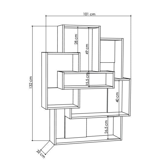 Libreria design asimmetrica in legno quercia e antracite 6 vani cm 101x22x132h