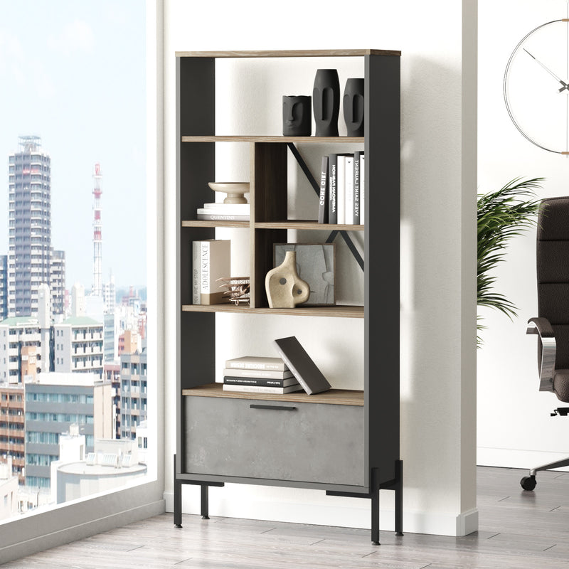 Libreria scaffale design per casa e ufficio con anta colori freddi in legno cm 76x45x161h