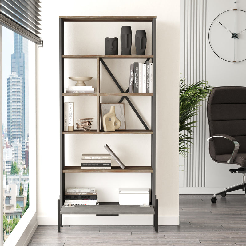 Libreria scaffale design per casa e ufficio con anta colori freddi in legno cm 76x45x161h