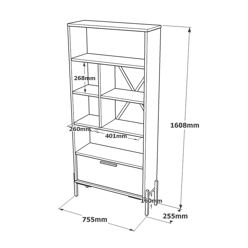 Libreria scaffale design per casa e ufficio con anta colori freddi in legno cm 76x45x161h