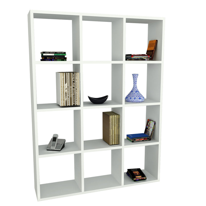 Libreria da salotto ufficio 12 vani in legno colore bianco cm 93x22x124h