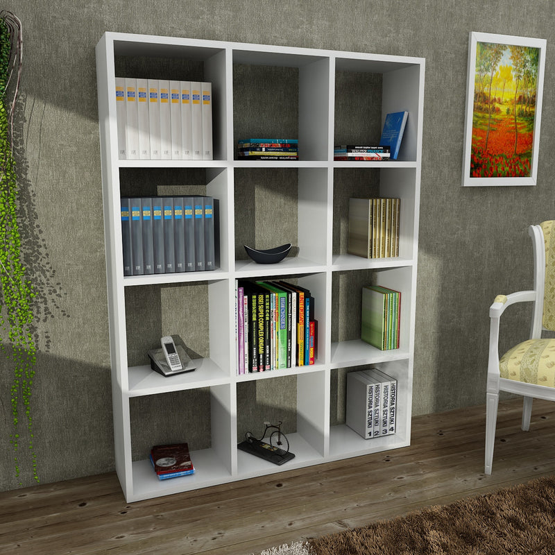 libreria design moderno in legno bianco opaco 12 vani