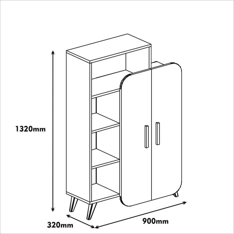 Libreria moderna con 4 vani e 2 ante in legno noce e bianco cm 90x32x132h