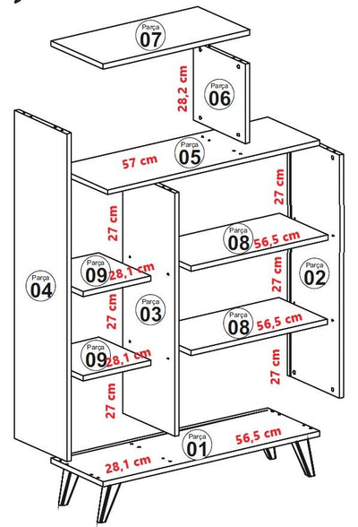 Libreria moderna con 4 vani e 2 ante in legno noce e bianco cm 90x32x132h