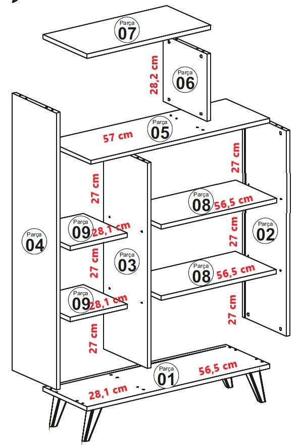 Libreria moderna con 4 vani e 2 ante in legno noce e bianco cm 90x32x132h