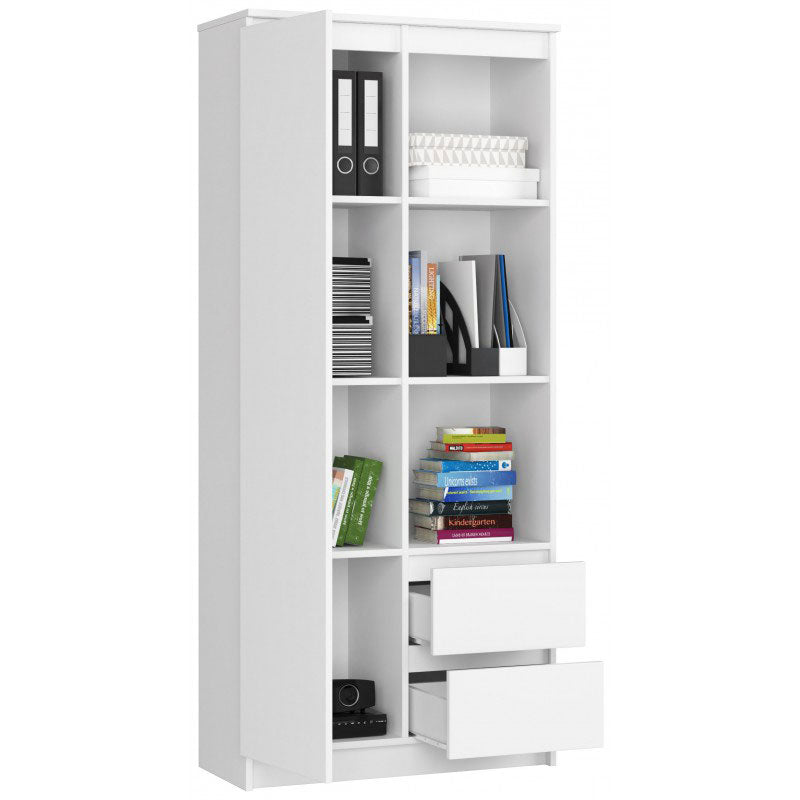 Salik - Mobile salotto libreria moderna con ripiani cassetti e anta cm 80x35x180h - vari colori