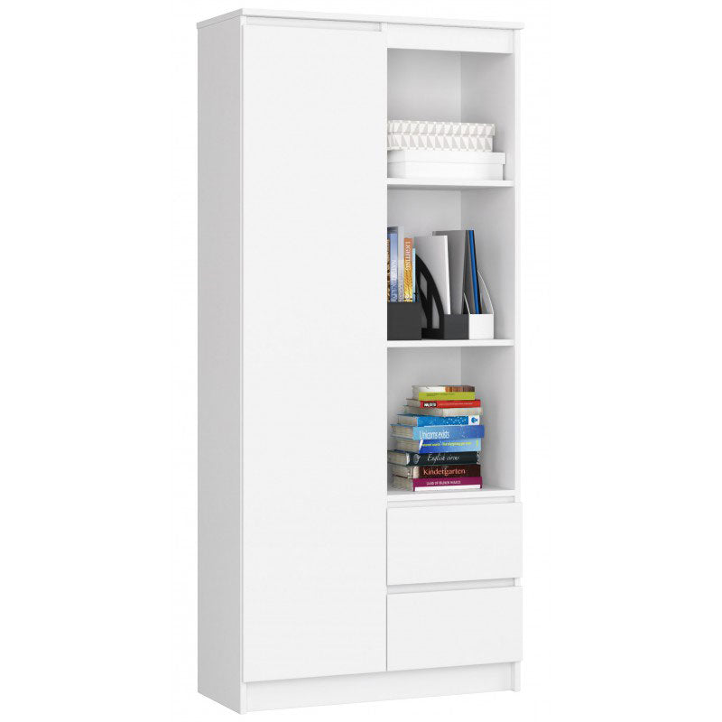 Salik - Mobile salotto libreria moderna con ripiani cassetti e anta cm 80x35x180h - vari colori