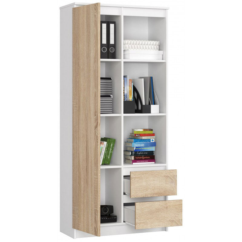 Salik - Mobile salotto libreria moderna con ripiani cassetti e anta cm 80x35x180h - vari colori