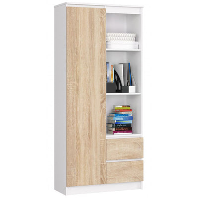 libreria da salotto studio con anta 2 cassetti e 3 vani bianco e larice