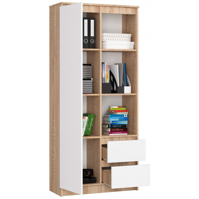 Salik - Mobile salotto libreria moderna con ripiani cassetti e anta cm 80x35x180h - vari colori