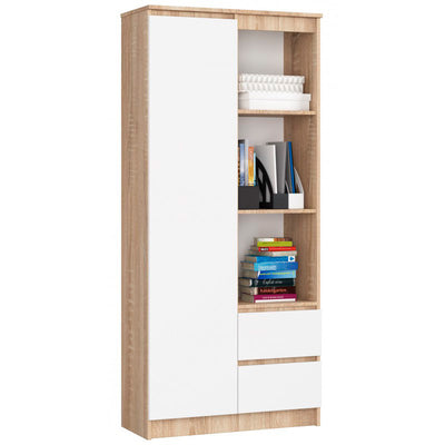 Salik - Mobile salotto libreria moderna con ripiani cassetti e anta cm 80x35x180h - vari colori