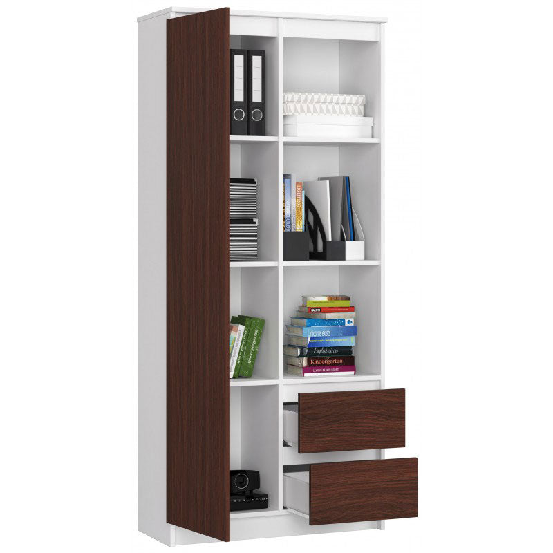 Salik - Mobile salotto libreria moderna con ripiani cassetti e anta cm 80x35x180h - vari colori