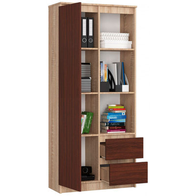 Salik - Mobile salotto libreria moderna con ripiani cassetti e anta cm 80x35x180h - vari colori