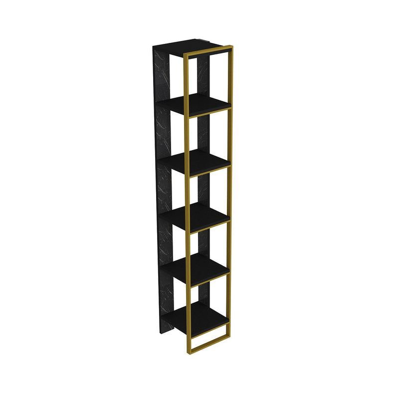 Libreria design a colonna 5 ripiani in metallo dorato e marmo nero cm 32x31x178h