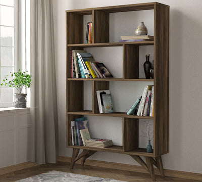 Libreria moderna da salotto 8 vani in legno colore noce cm 90x25x143h