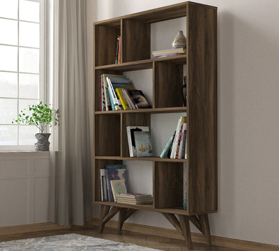 Libreria moderna da salotto 8 vani in legno colore noce cm 90x25x143h