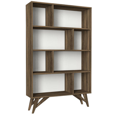 Libreria moderna da salotto 8 vani in legno colore noce cm 90x25x143h