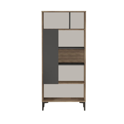 Libreria moderna da salotto con anta e 7 vani colore noce e antracite cm 72x25x163h