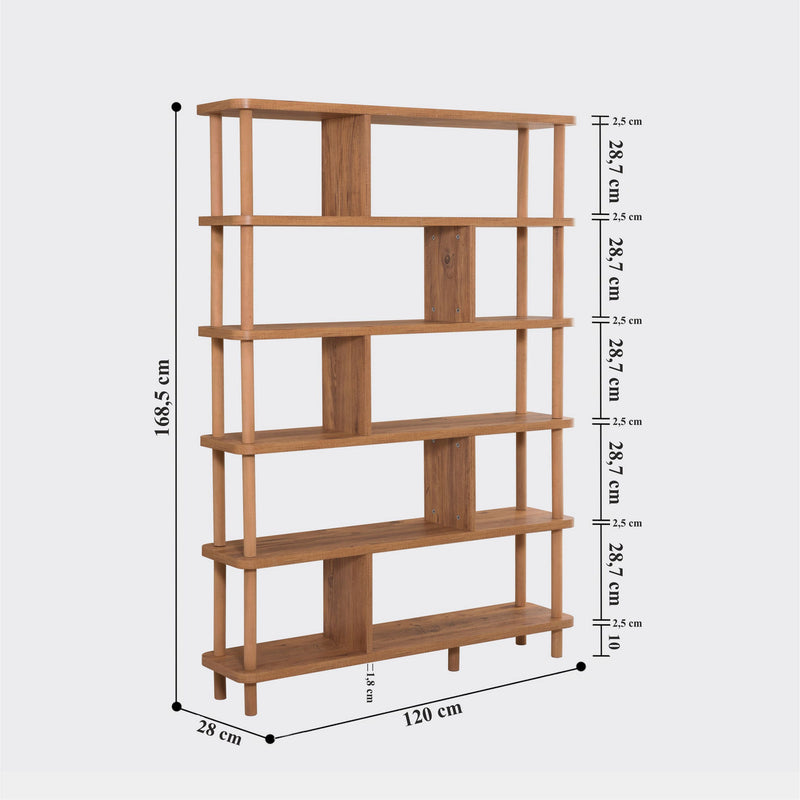 Libreria scaffale moderno da salotto soggiorno in legno colore naturale cm 120x28x168h