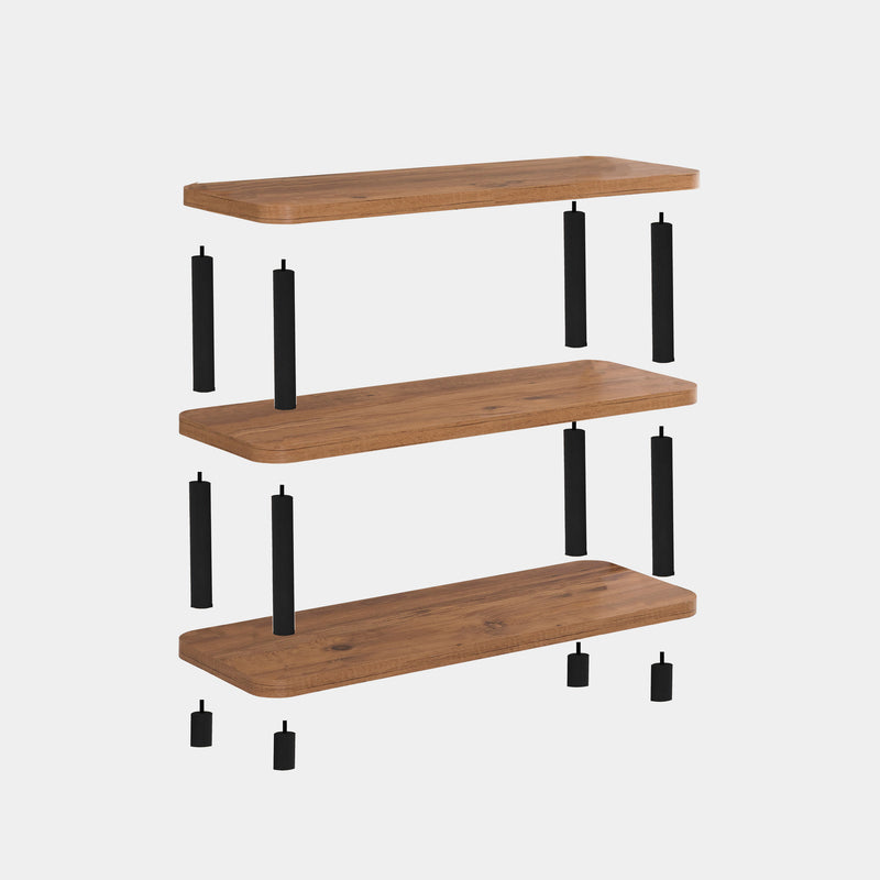 Libreria piccola scaffale 3 ripiani in legno naturale e nero cm 80x28x75h