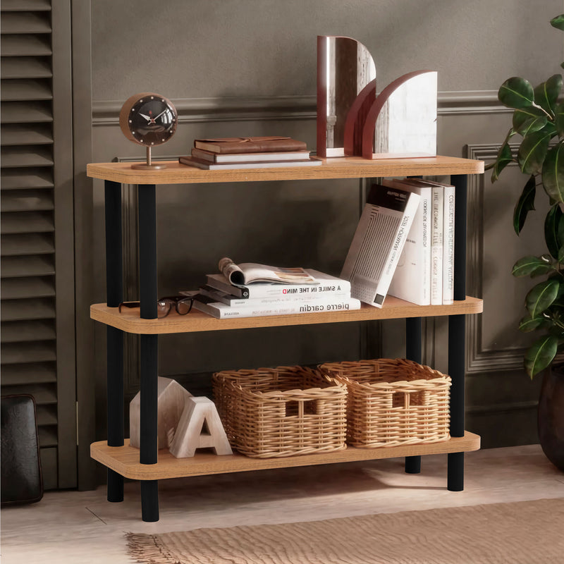 libreria piccola moderna con 3 ripiani in legno naturale e nero 