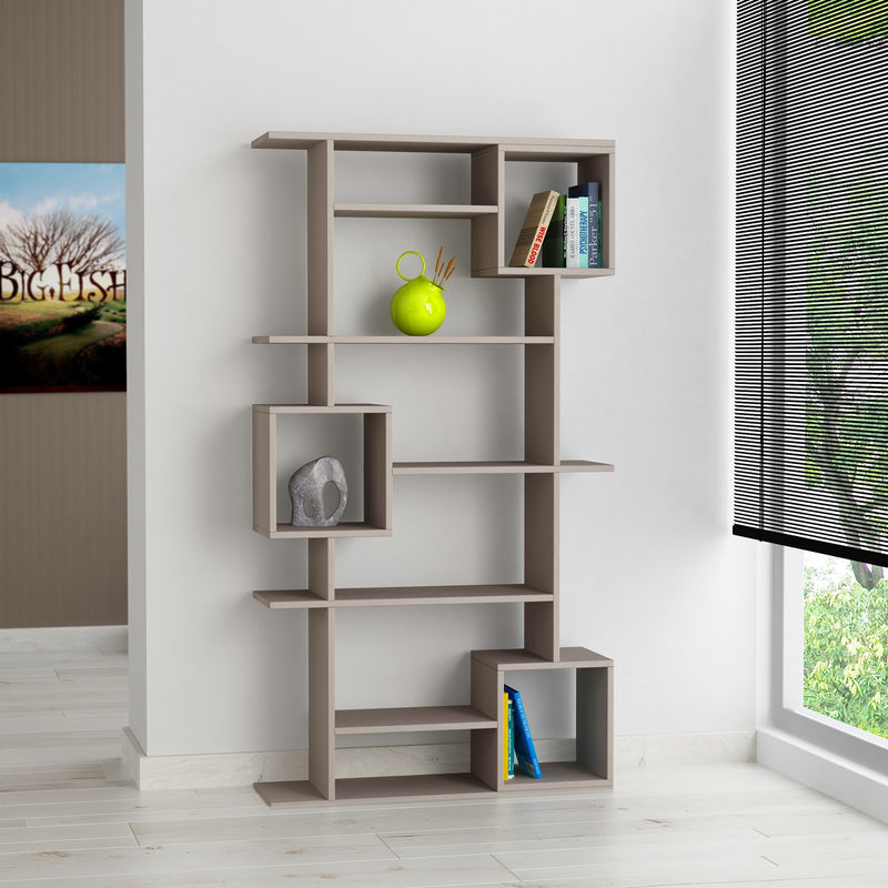 libreria design moderno struttura aperta 5 ripiani e 3 vani in legno colore moka 