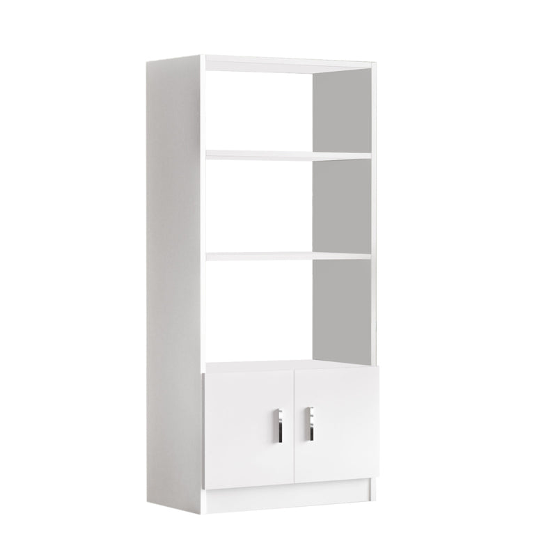 Libreria moderna per ufficio studio 3 ripiani e 2 ante colore bianco cm 64x35x140h