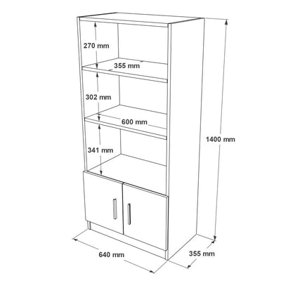 Libreria moderna per ufficio studio 3 ripiani e 2 ante colore bianco cm 64x35x140h