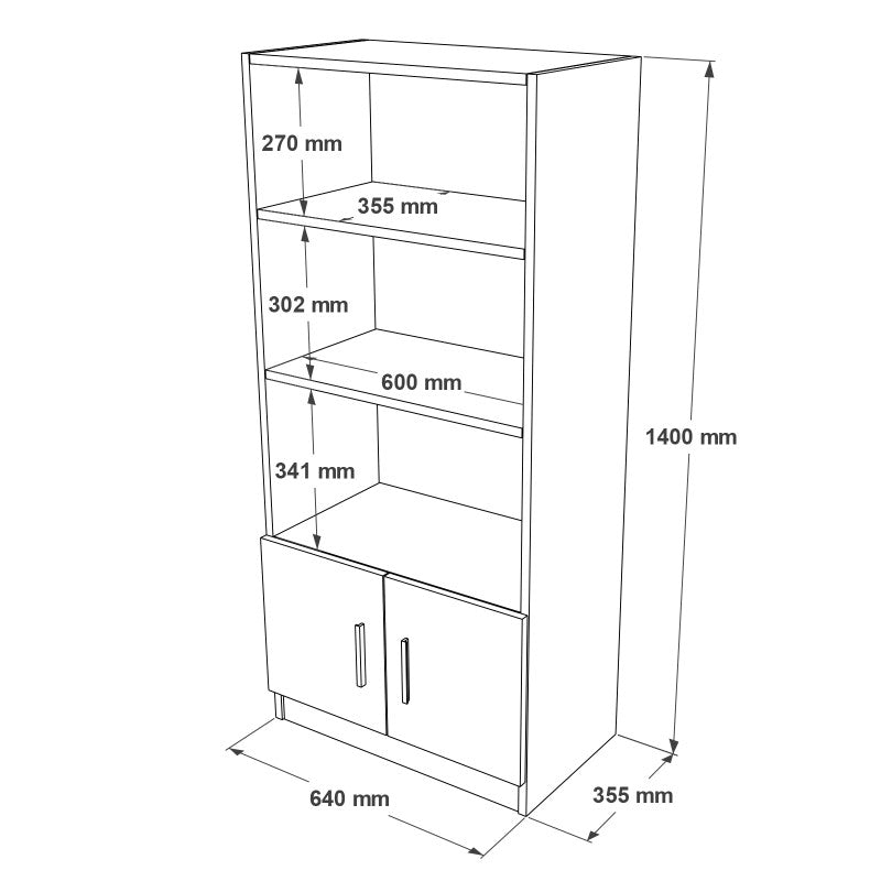 Libreria moderna per ufficio studio 3 ripiani e 2 ante colore bianco cm 64x35x140h