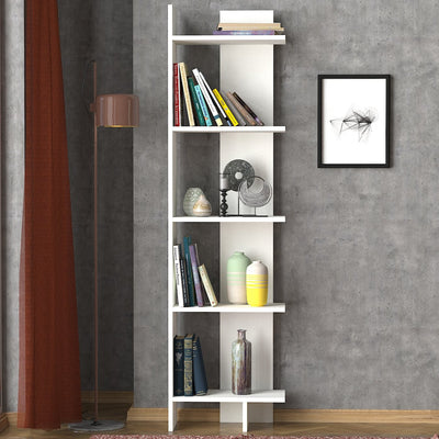 Libreria alta moderna in legno bianco opaco 5 ripiani semplice cm 48x22x170h