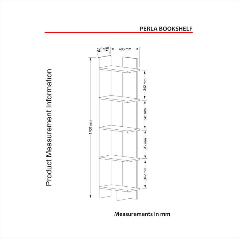 Libreria alta moderna in legno bianco opaco 5 ripiani semplice cm 48x22x170h