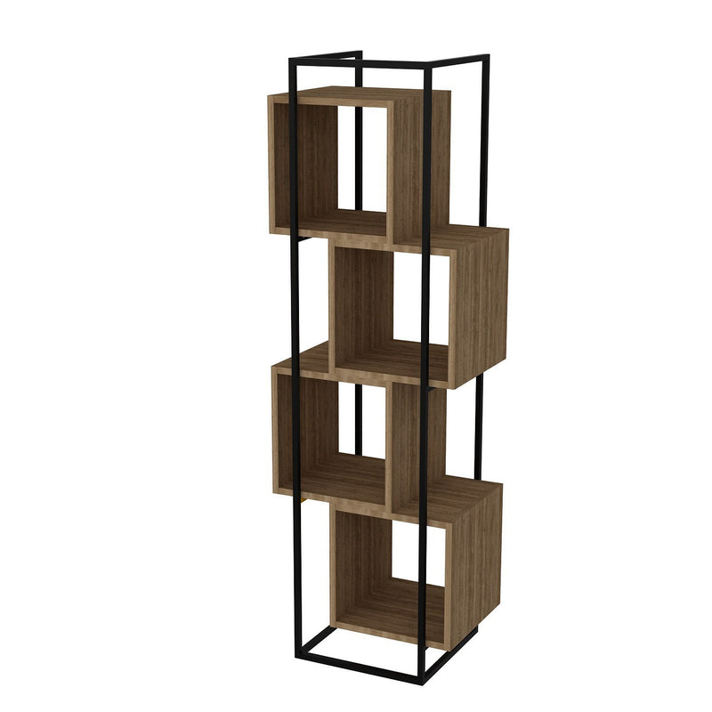 Libreria design verticale 4 vani colore noce struttura in metallo nero cm 52x38x160h