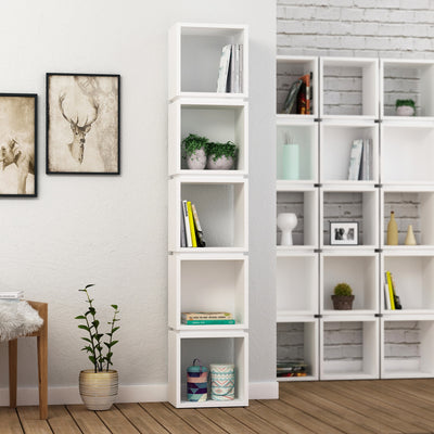 libreria design a colonna verticale 5 vani a giorno in legno bianco opaco