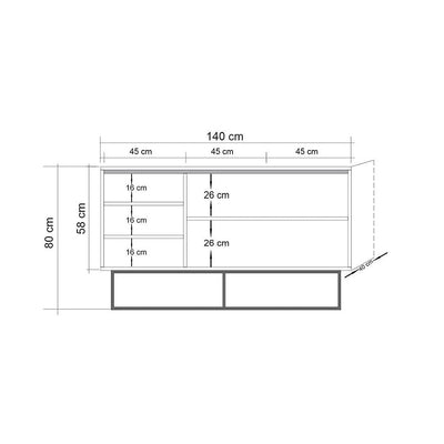 Madia stile industrial a 3 ante con decorazioni in legno cm 140x40x80h